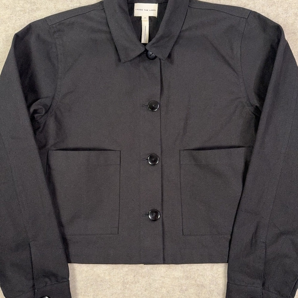 Laude The Label Cropped Canvas Chore Jacket Womens M Black 100% Organic Cotton - Picture 4 of 12